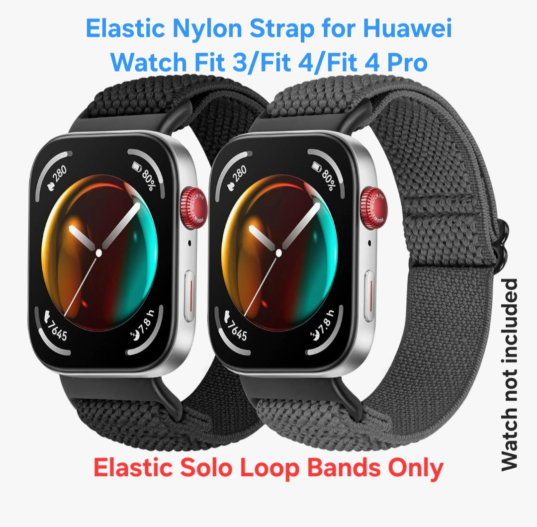 Elastic Nylon Watch Band for Huawei Watch Fit 3,4 and 4 Pro.