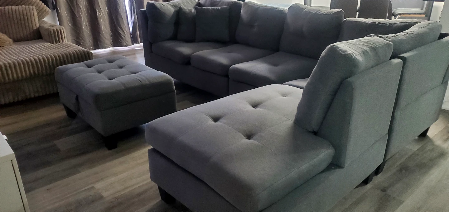 Grey Sectional Sofa with Storage Ottoman - photo 2