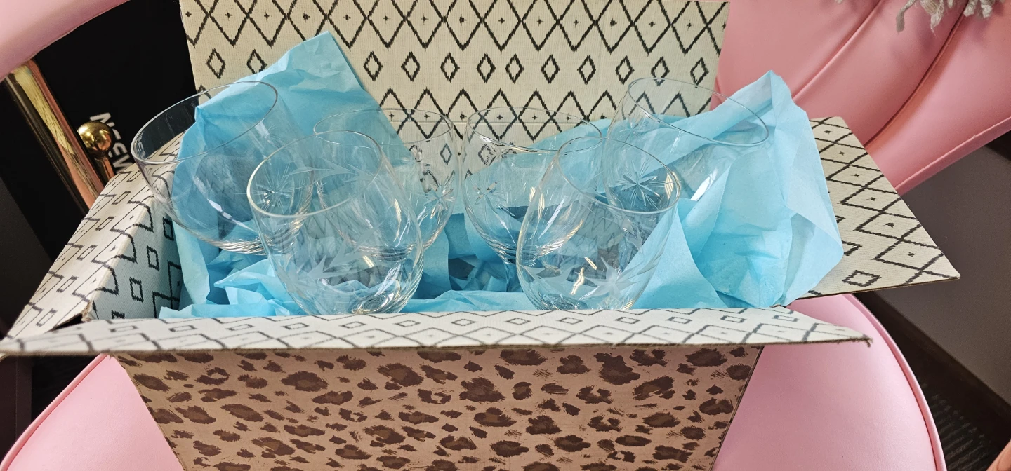Set of 6 Etched Crystal Wine Glasses