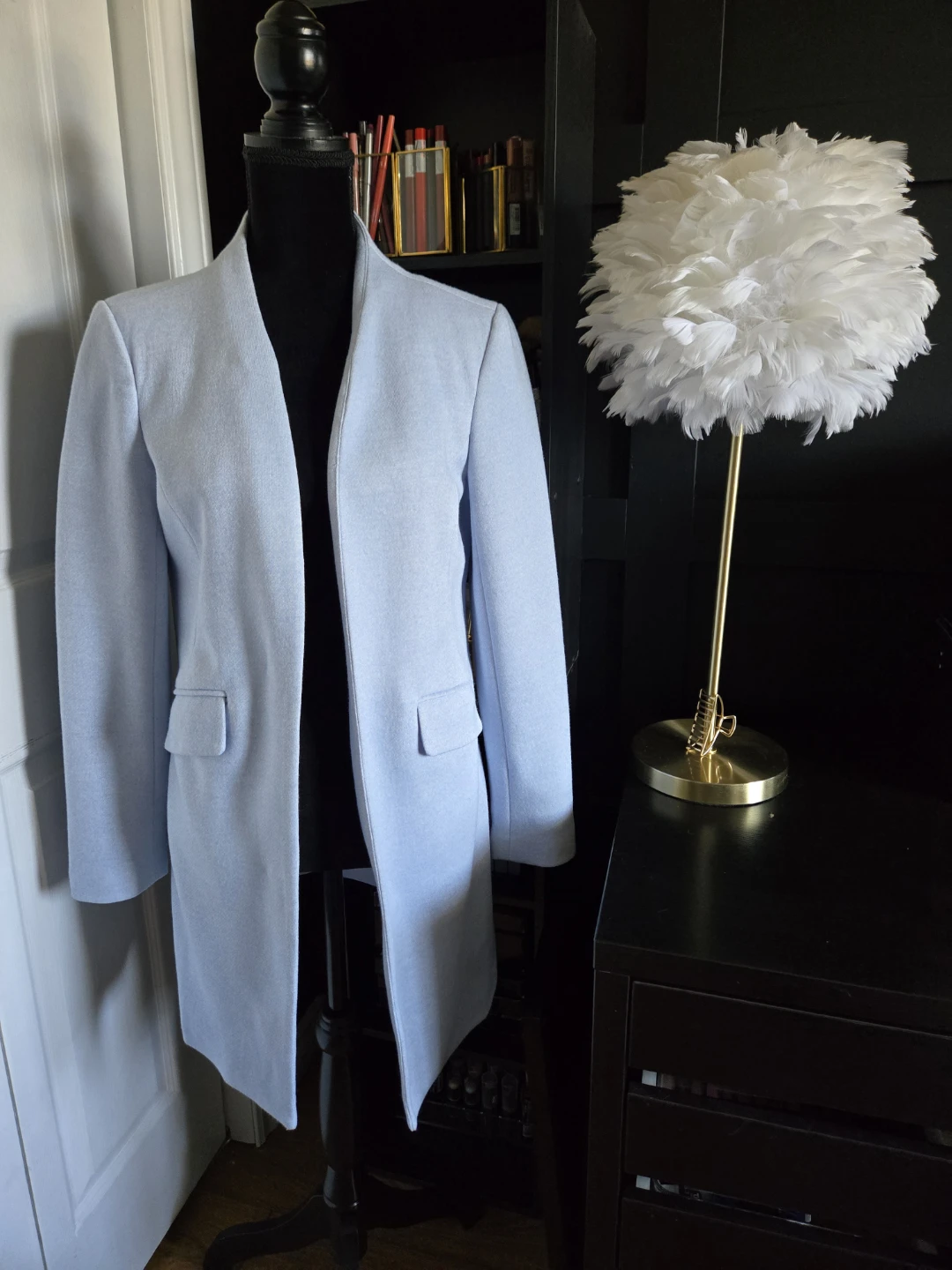 Light Blue Open Front Blazer Coat