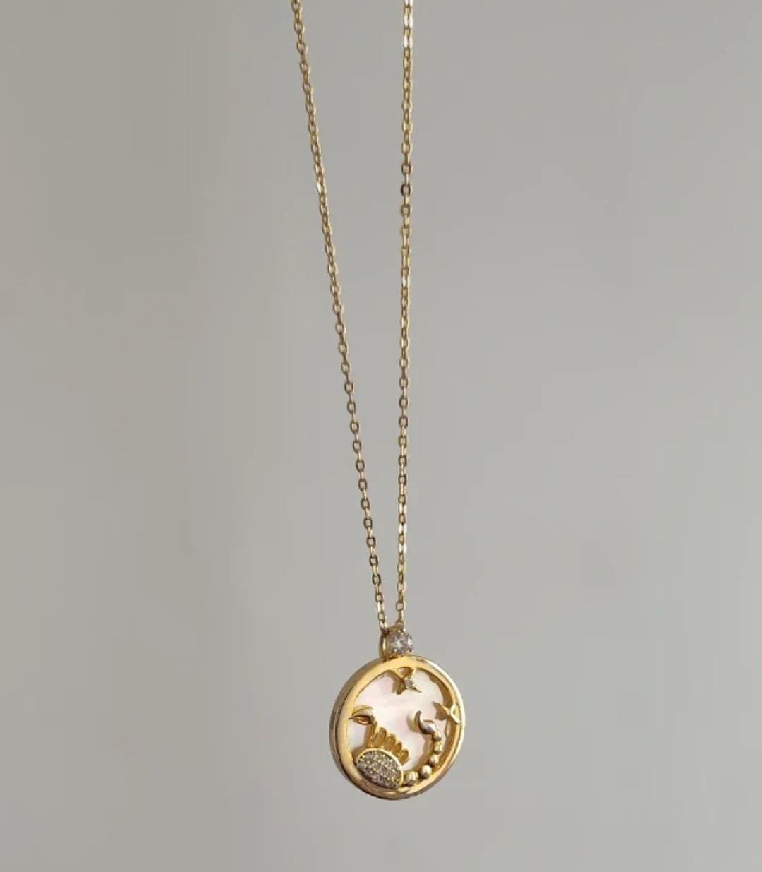 Scorpio Zodiac Necklace - Gold Tone with Crystals