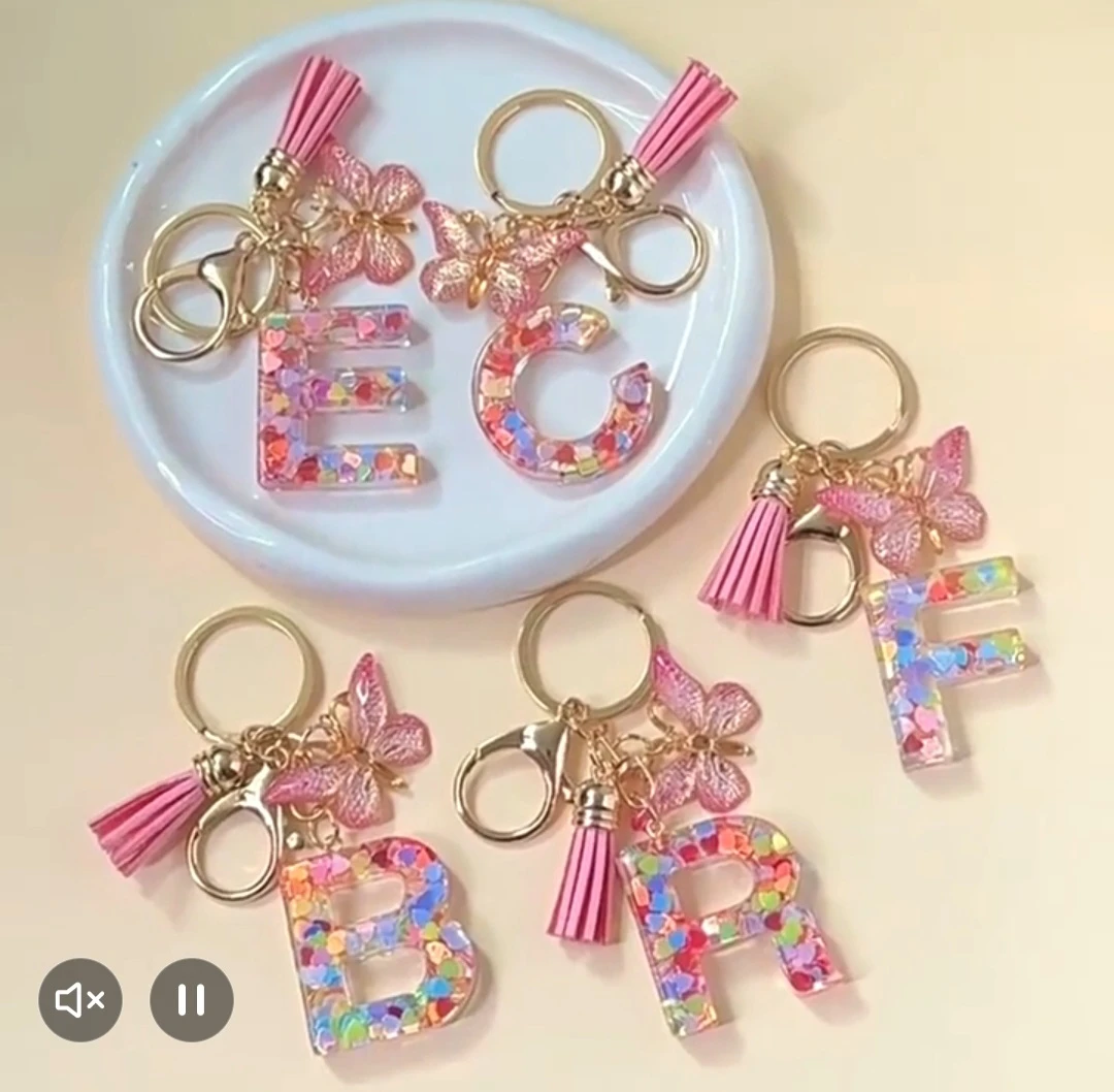 Alphabet Letter Keychain with Butterfly and Tassel - photo 3