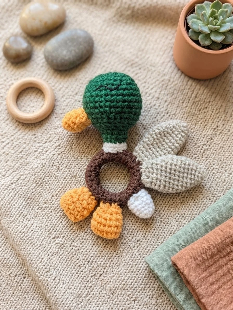 Handmade Crochet Duck Rattle Toy