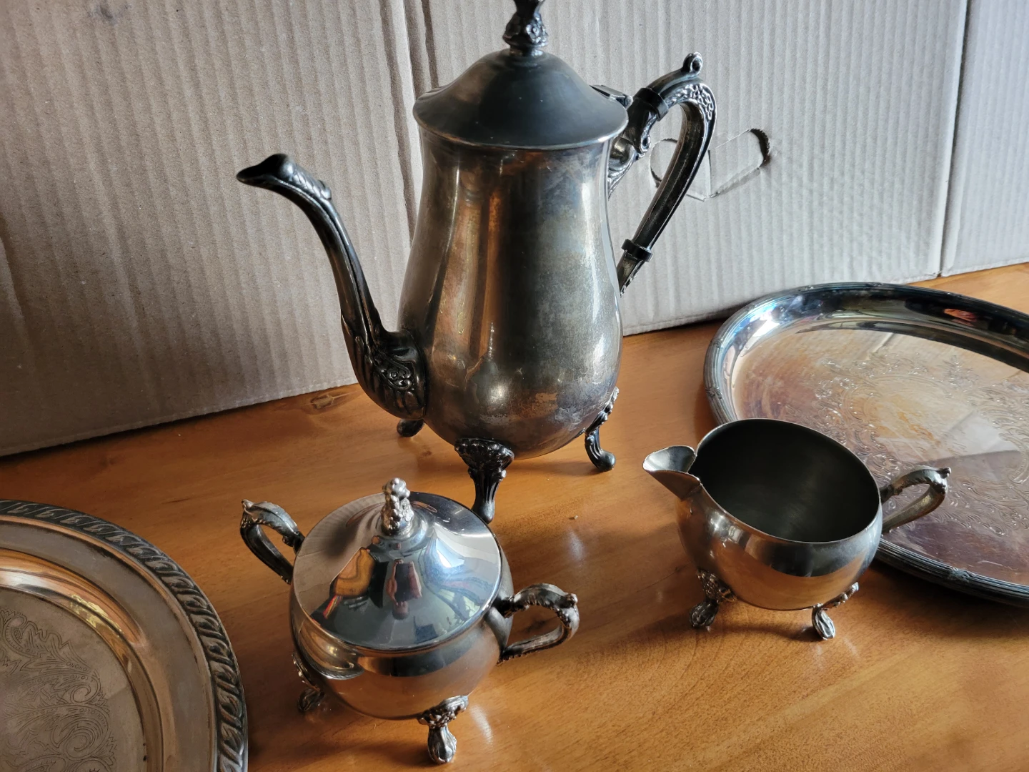 Vintage Silver-Plated Tea & Coffee Service Set / Matching Trays