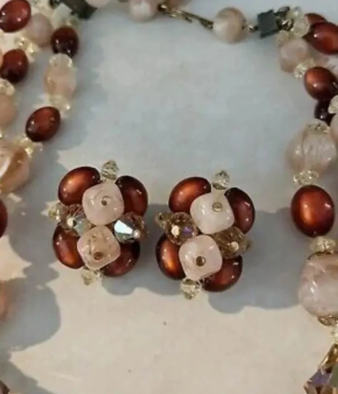 Vintage 1950's Japan Crystal & Foil Necklace & Clip On Earrings - photo 5