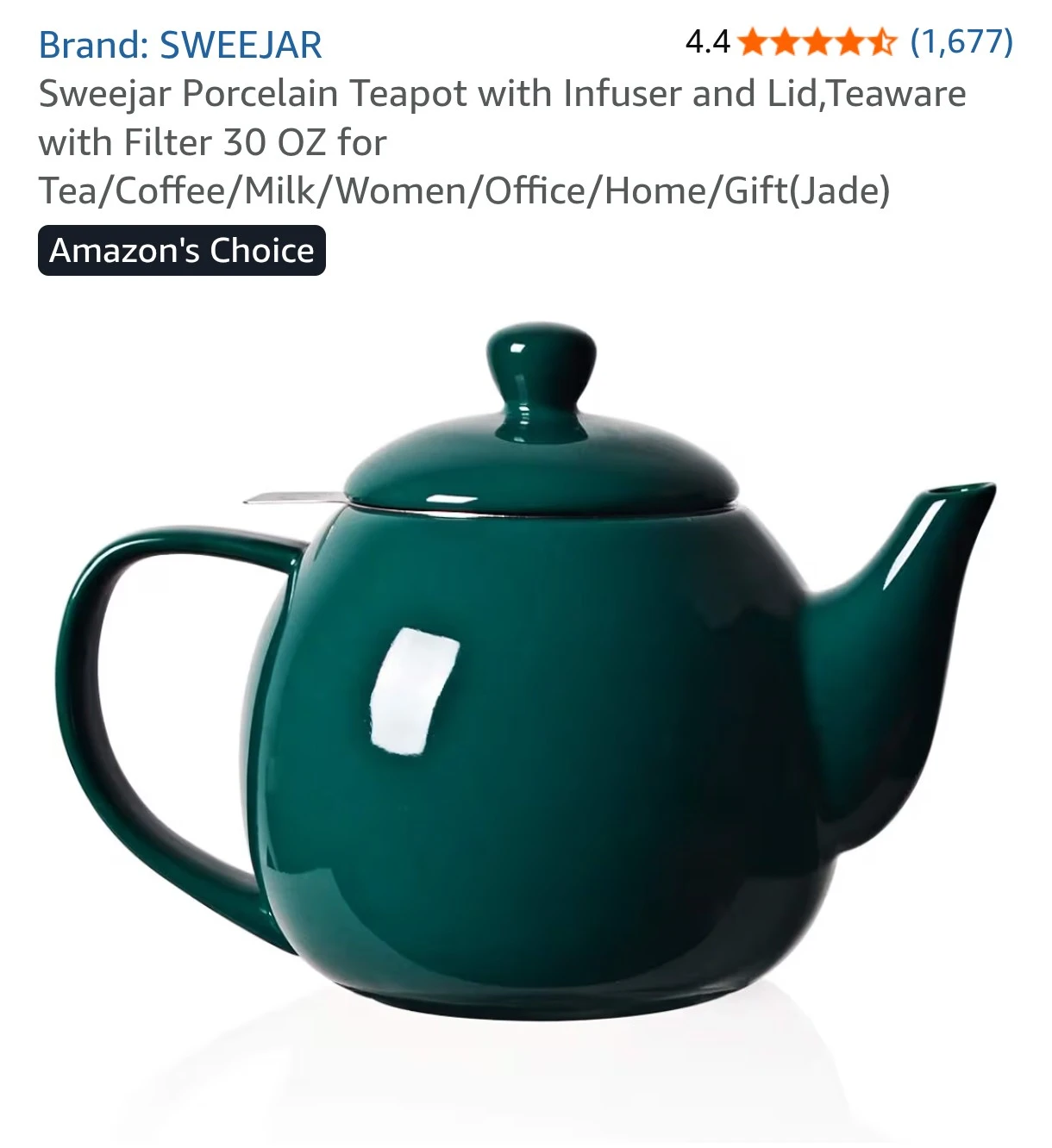 NEW - Sweejar 30 oz Porcelain Teapot with Infuser