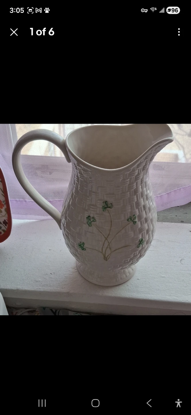 Belleek Ireland Creamer Pitcher with Shamrock Design