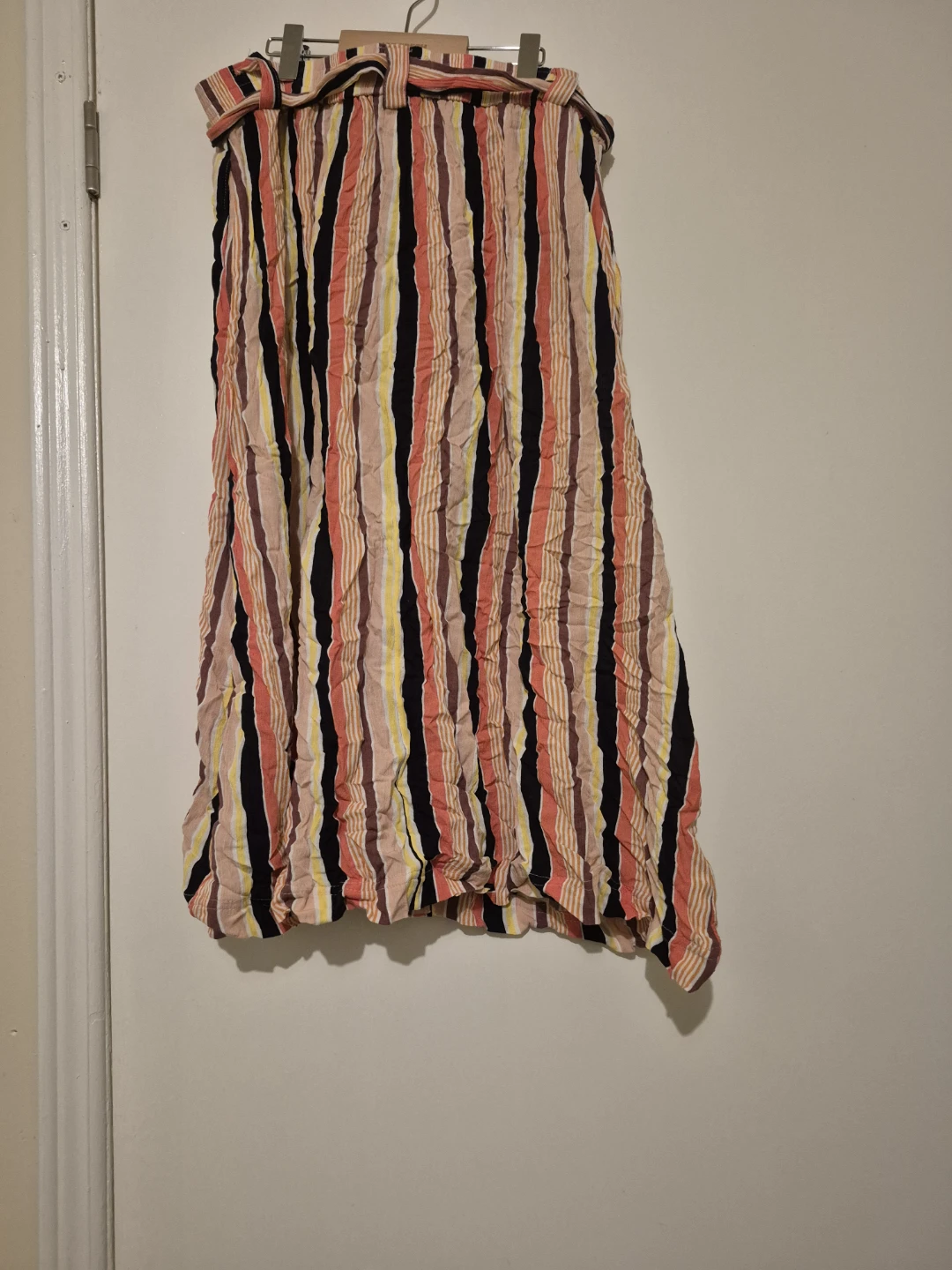 Striped Button-Front Midi Skirt
