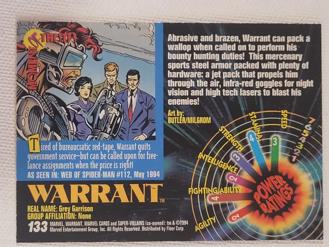 1994 Marvel Warrant Trading Card - photo 2