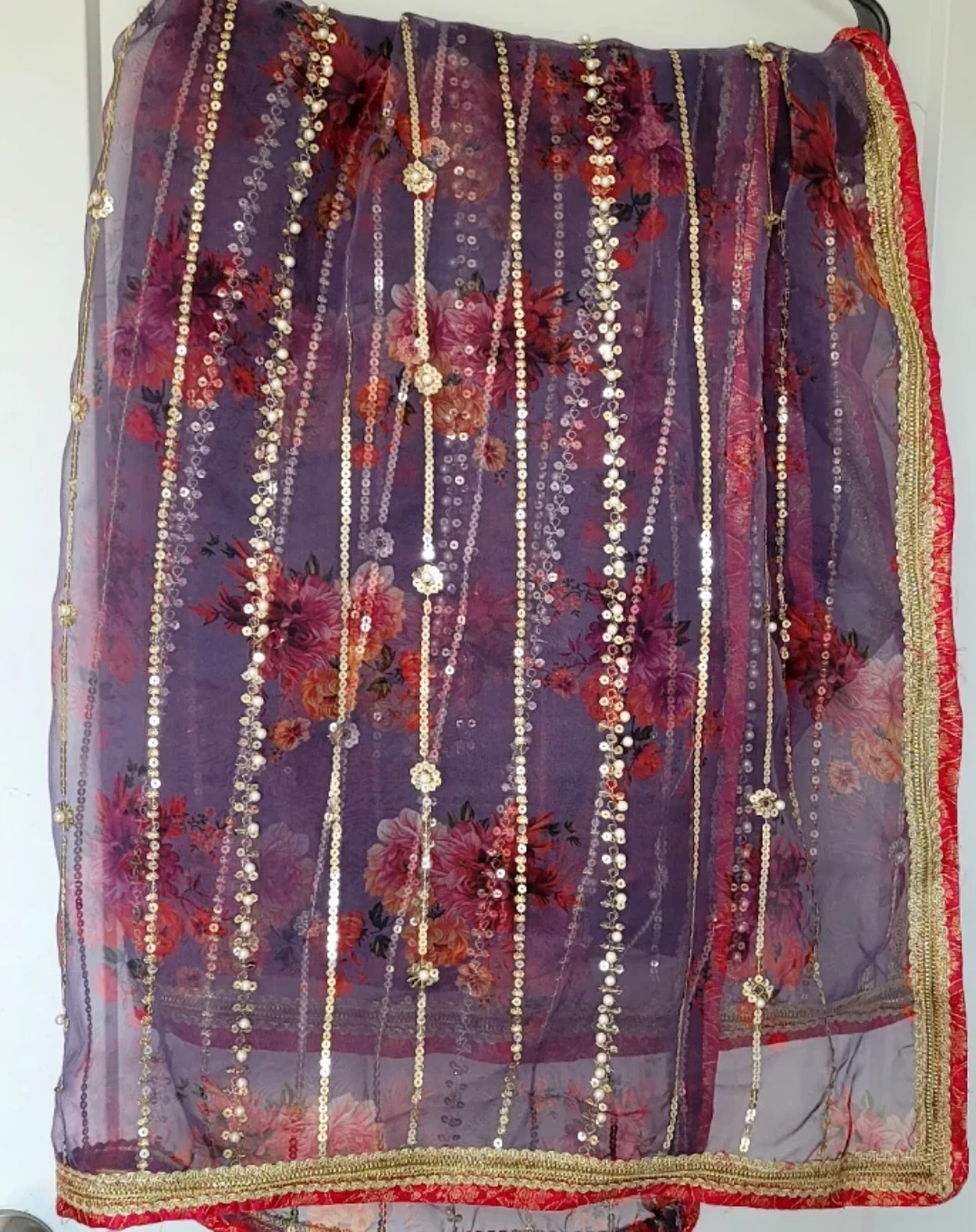 Purple Floral Print Kurti with Dupatta and straight pants - photo 3