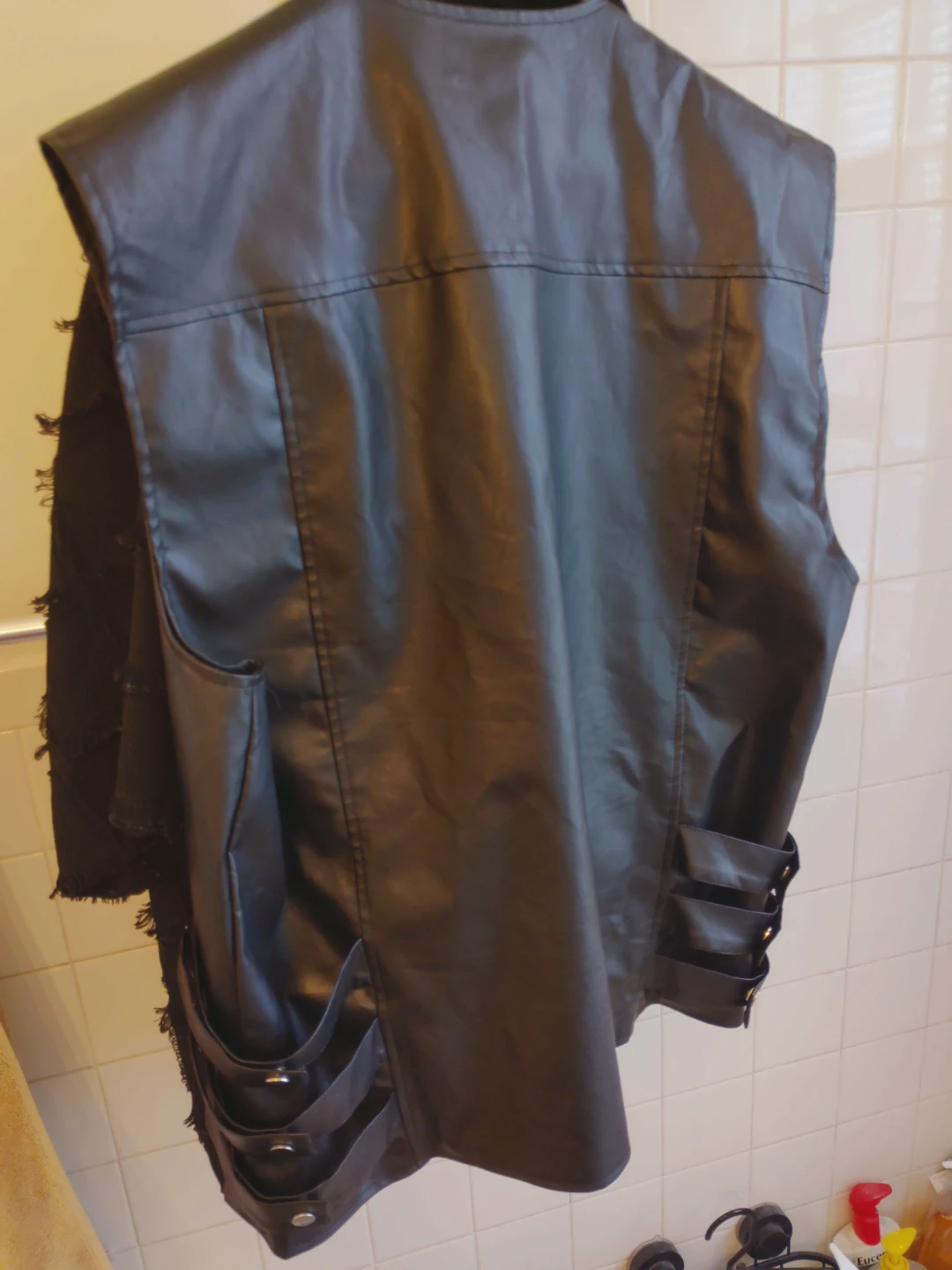 Black Faux Leather Vest with Buckle Straps - photo 2