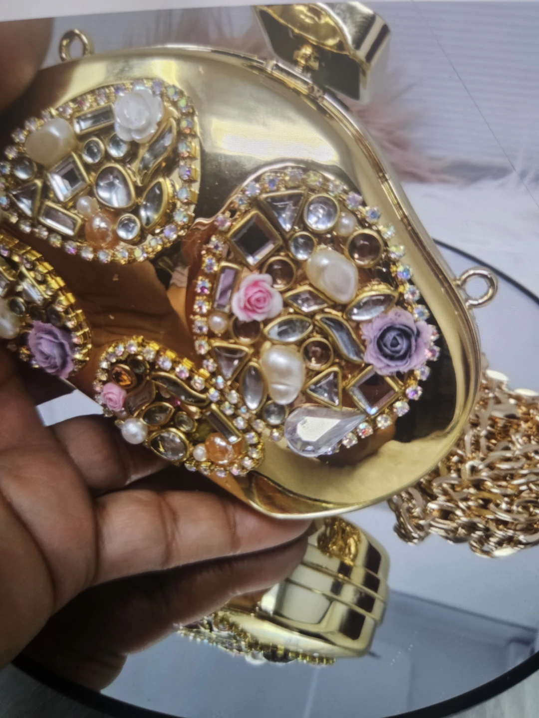 Gold Embellished Mini Clutch with Chain - photo 2