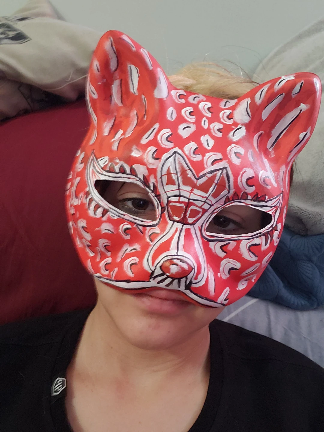 Homemade hand painted red cheetah therian mask