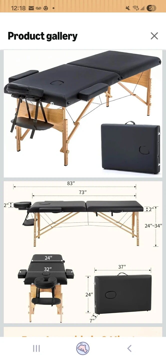 Black Portable Massage Table with Face Cradle and Carrying Case