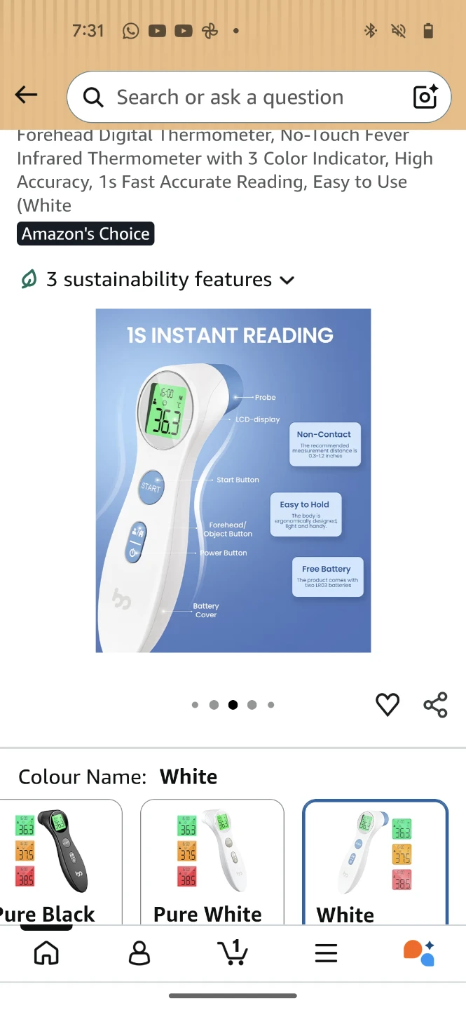 Forehead Infrared Thermometer - White - photo 3