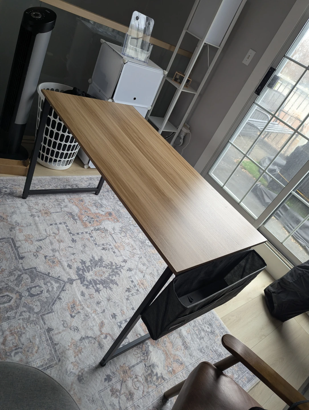 Simple Wood-Look Desk with Black Metal Frame
