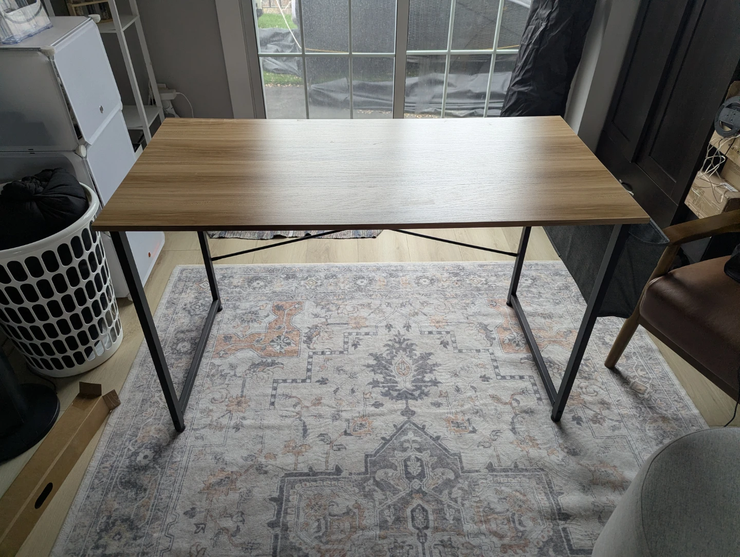 Simple Wood-Look Desk with Black Metal Frame - photo 2