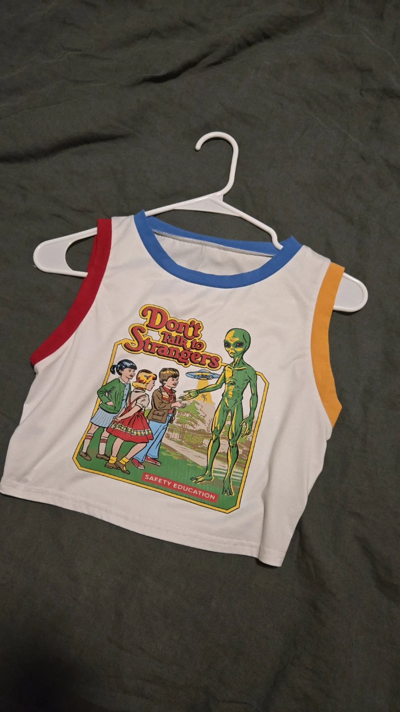 White "Don't Talk to Strangers" Crop Top size xs