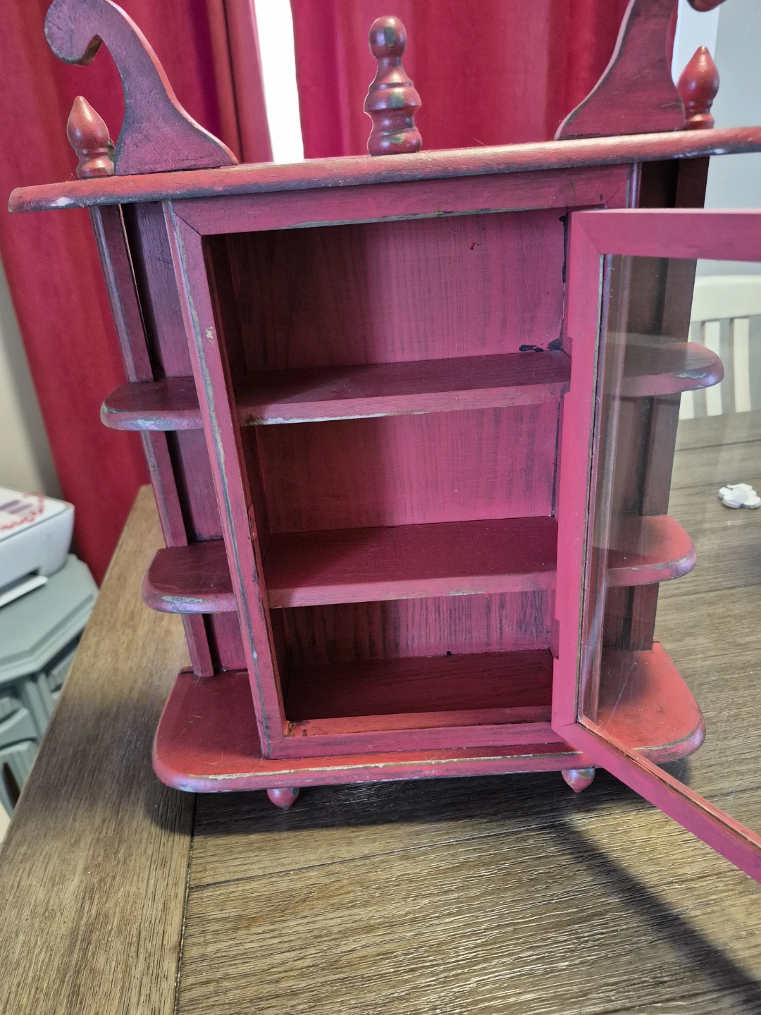 Red Wooden Display Cabinet with Glass Door - photo 2