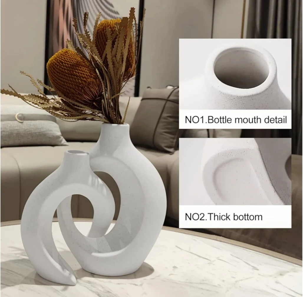 Set of 2 White Ceramic Abstract Vases - photo 3