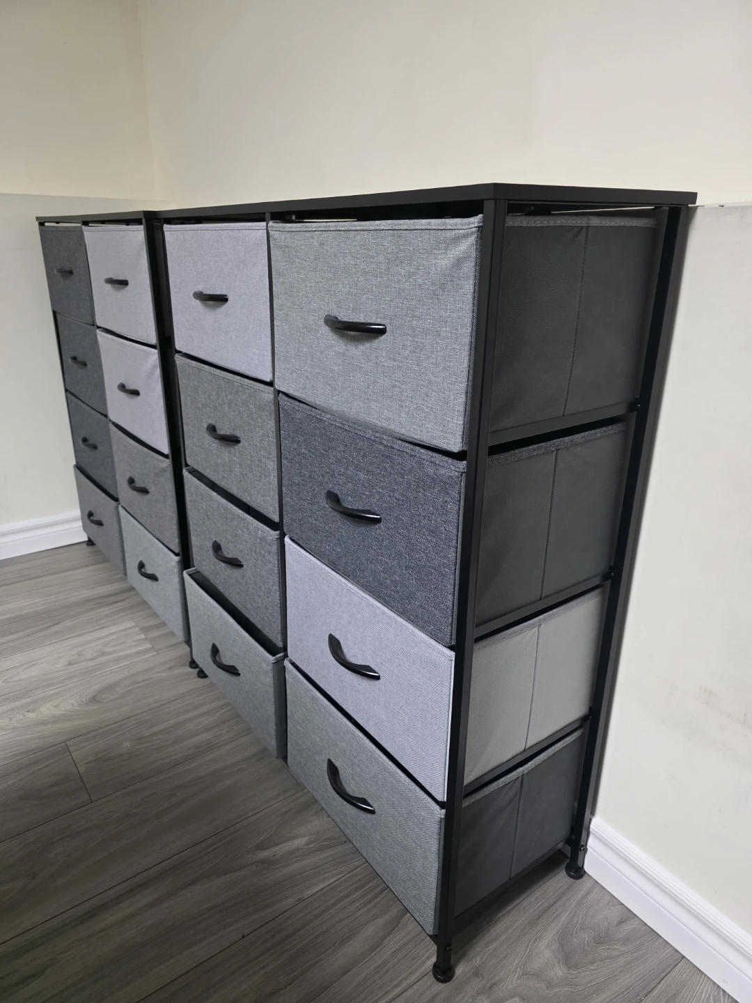 Set of 2 Grey Fabric Drawer Dressers