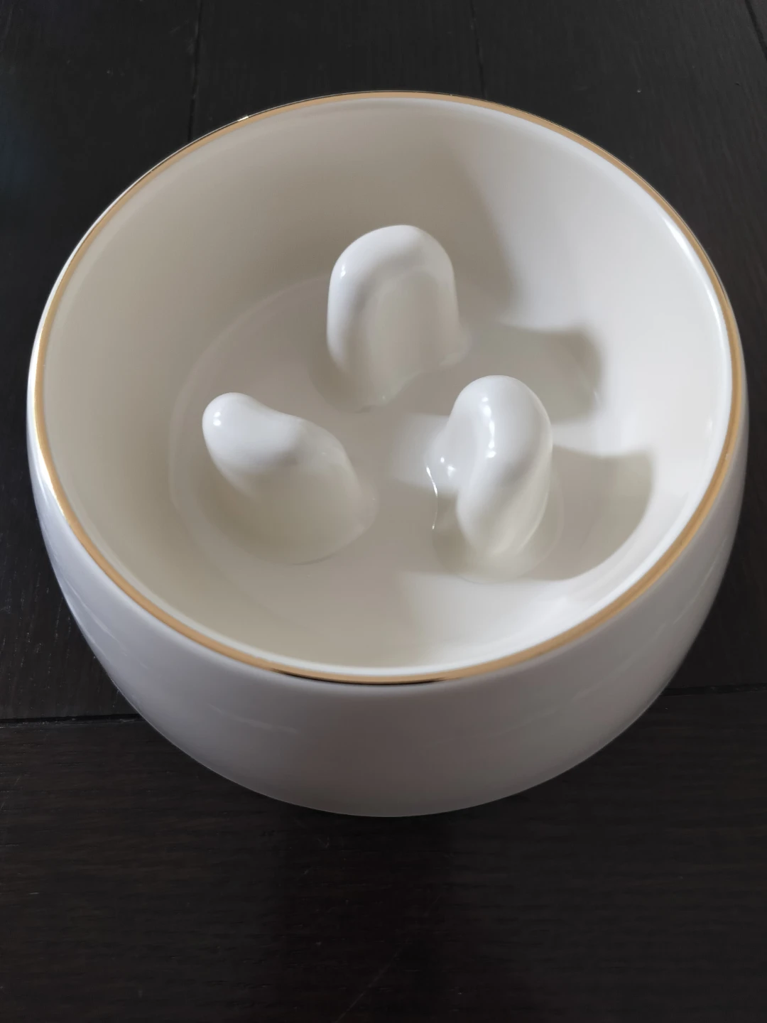 Gold Trim Melamine Slow Feed Bowl - Cream, 1.5 Cups