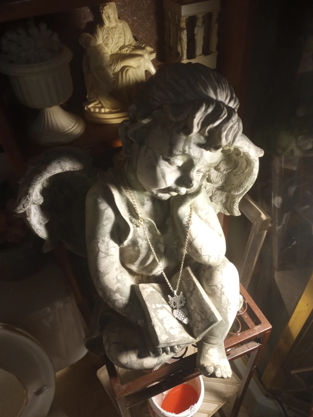 Cherub Statue with Owl Necklace