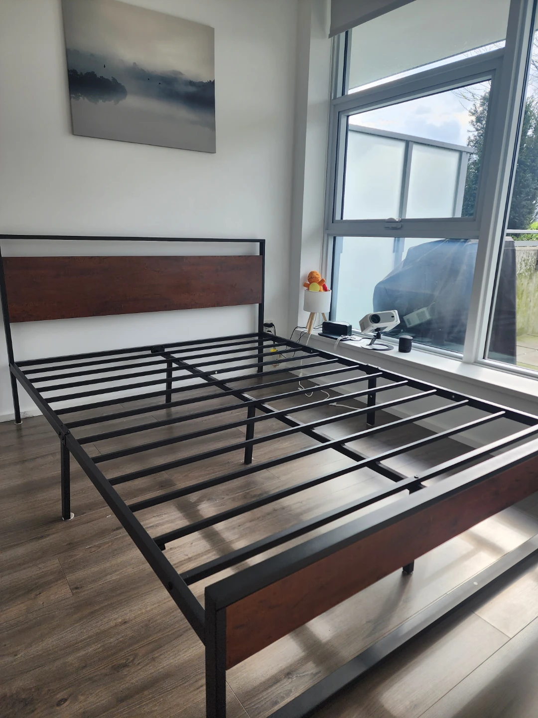 Metal queen size Bed Frame with Wood Headboard - photo 2
