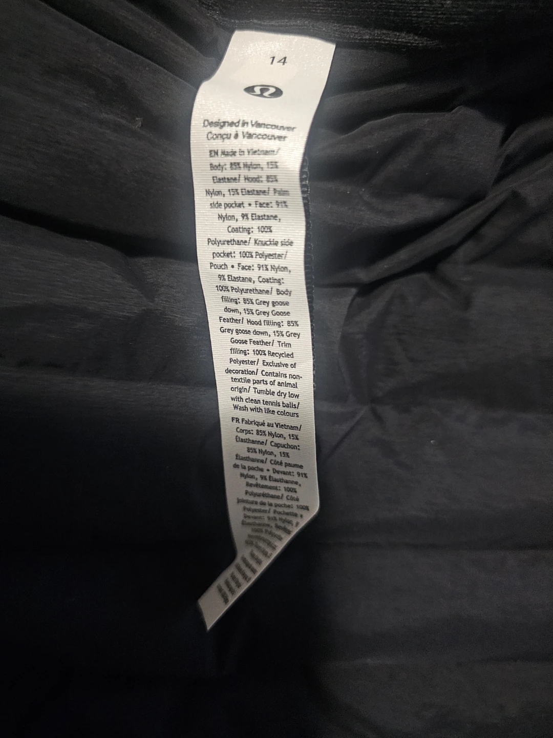 Lululemon Down Fill Puffer Jacket