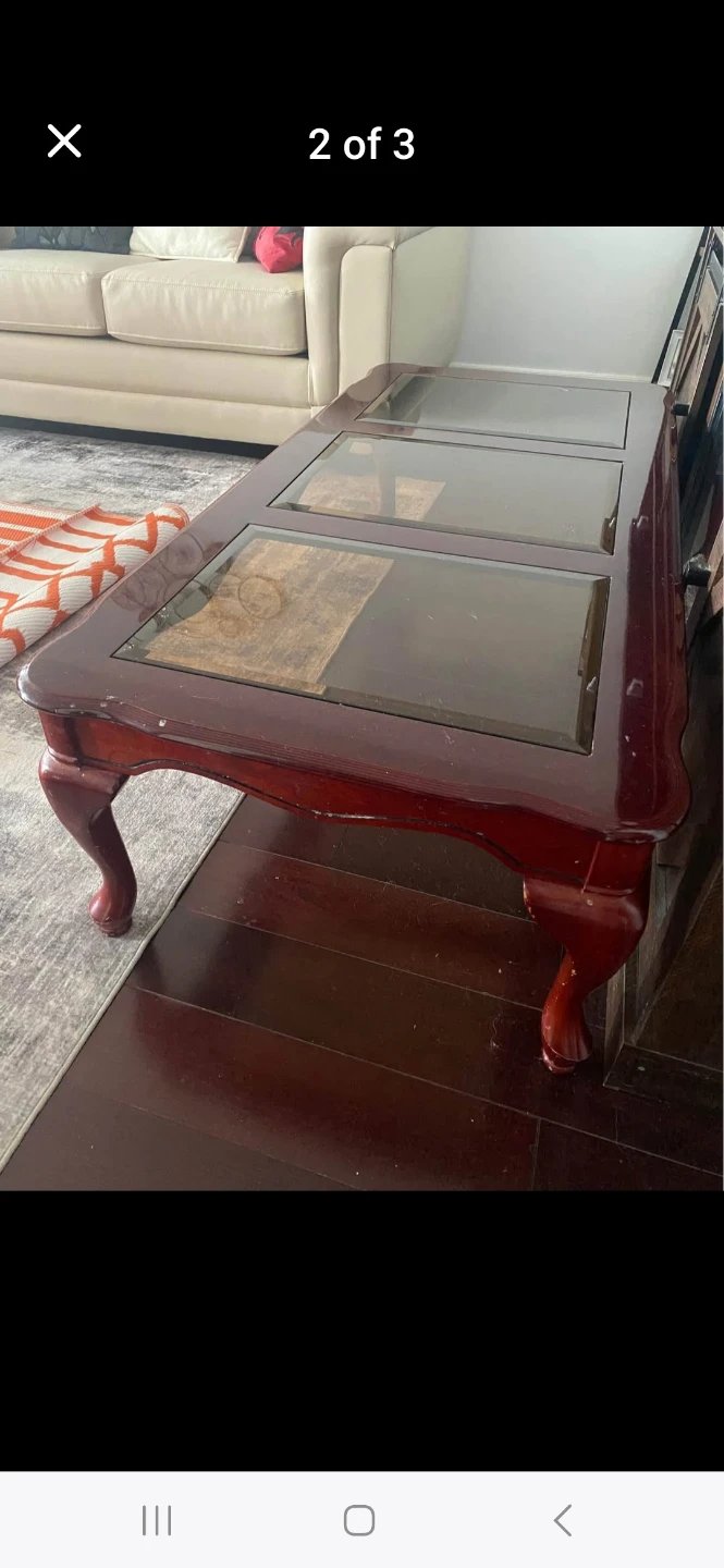 Cherry Wood Coffee Table with Glass Top - photo 2