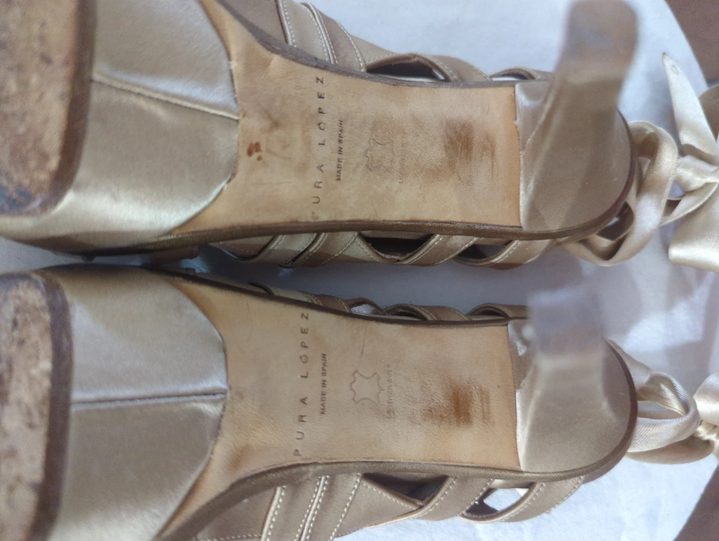 Pura Lopez Gold Satin Strappy Heels with Bows - photo 4