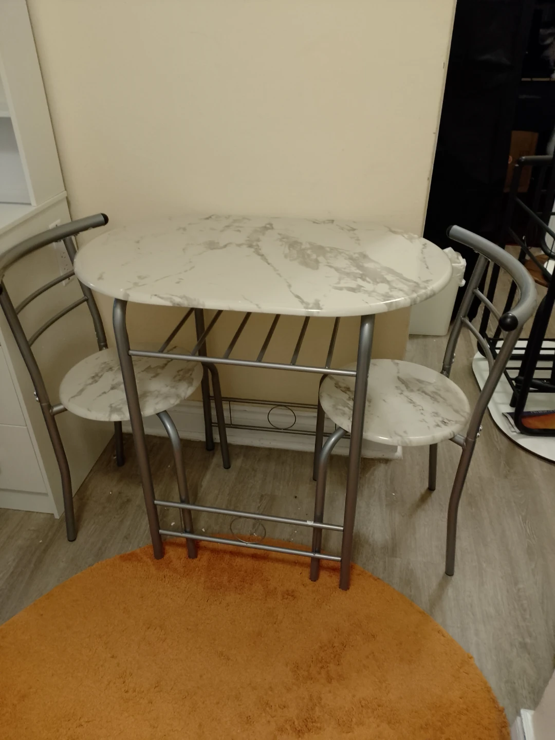 3-Piece Dining Set - Marble Look Table & Chairs