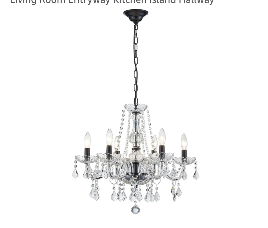 Crystal Chandelier - 6 Light Fixture with Adjustable Chain