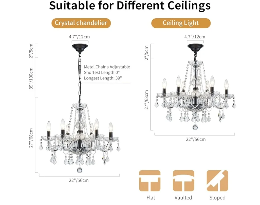Crystal Chandelier - 6 Light Fixture with Adjustable Chain - photo 2