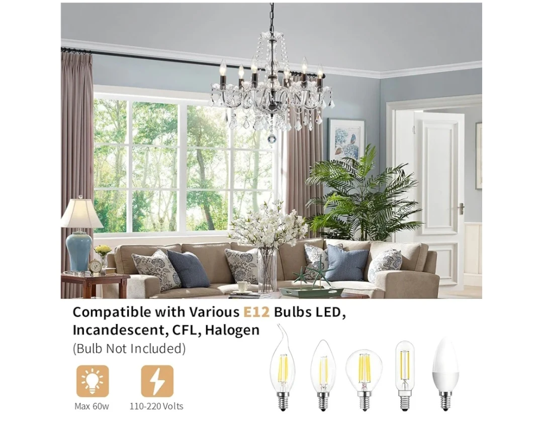 Crystal Chandelier - 6 Light Fixture with Adjustable Chain - photo 4