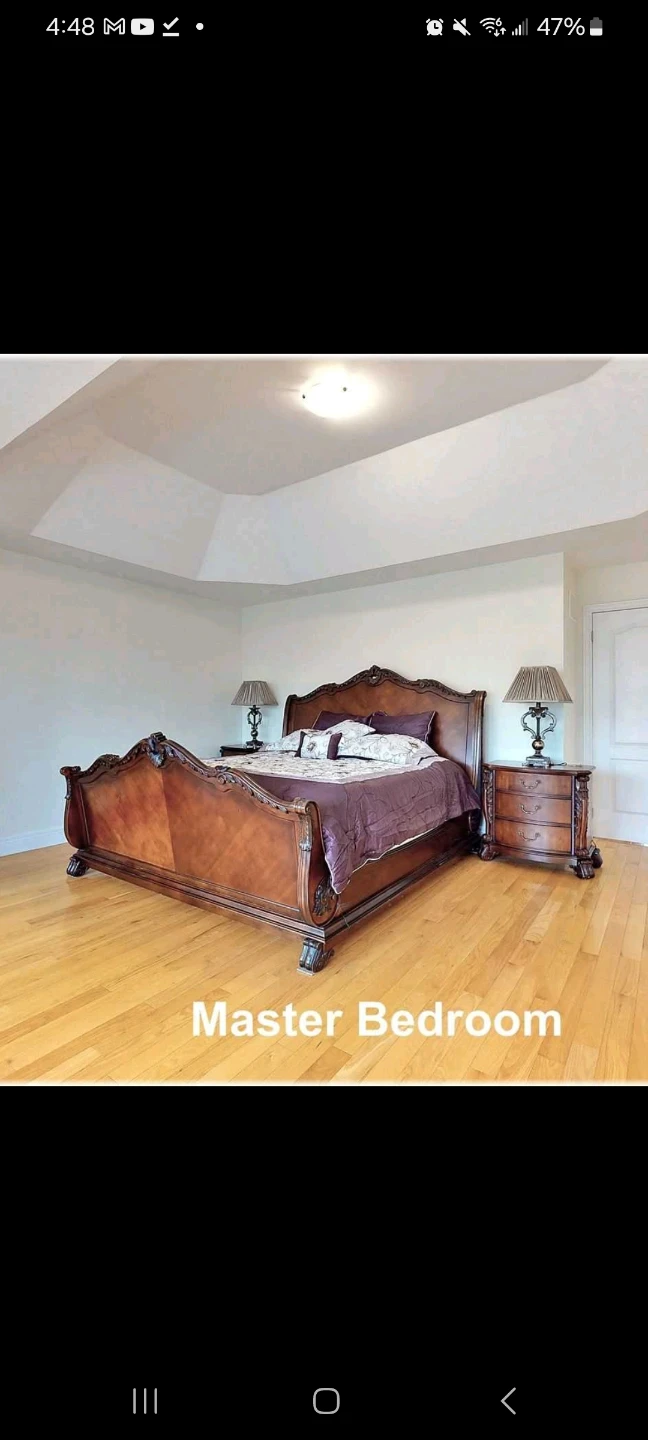 Ornate Wooden Bed Frame with Nightstands