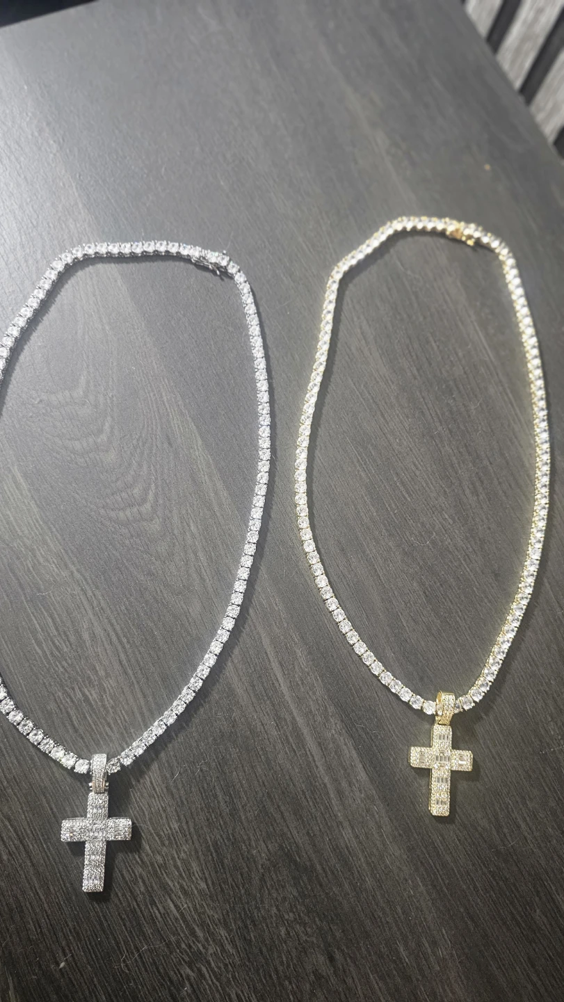 Tennis Chain Necklace with Cross Pendant - photo 2