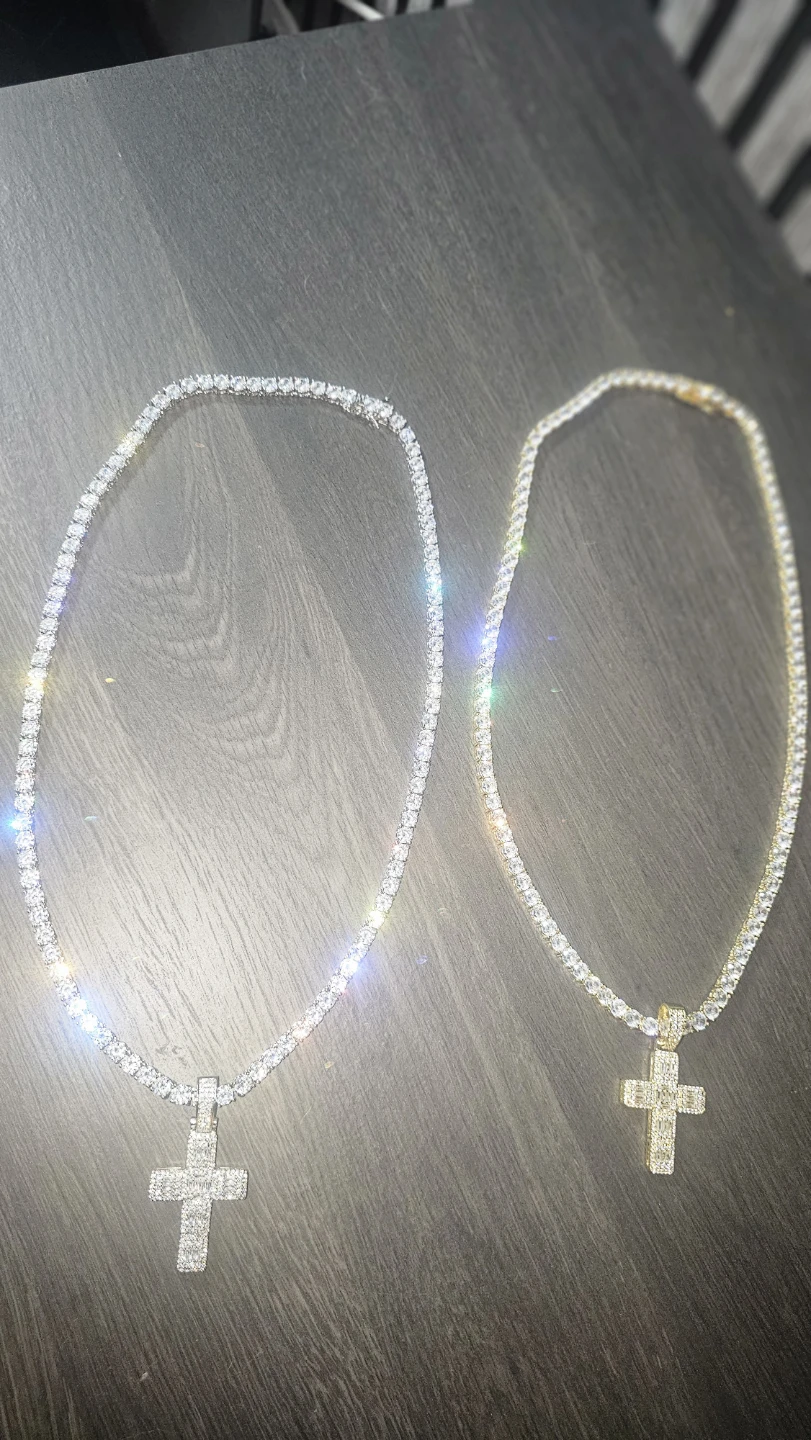 Tennis Chain Necklace with Cross Pendant - photo 3