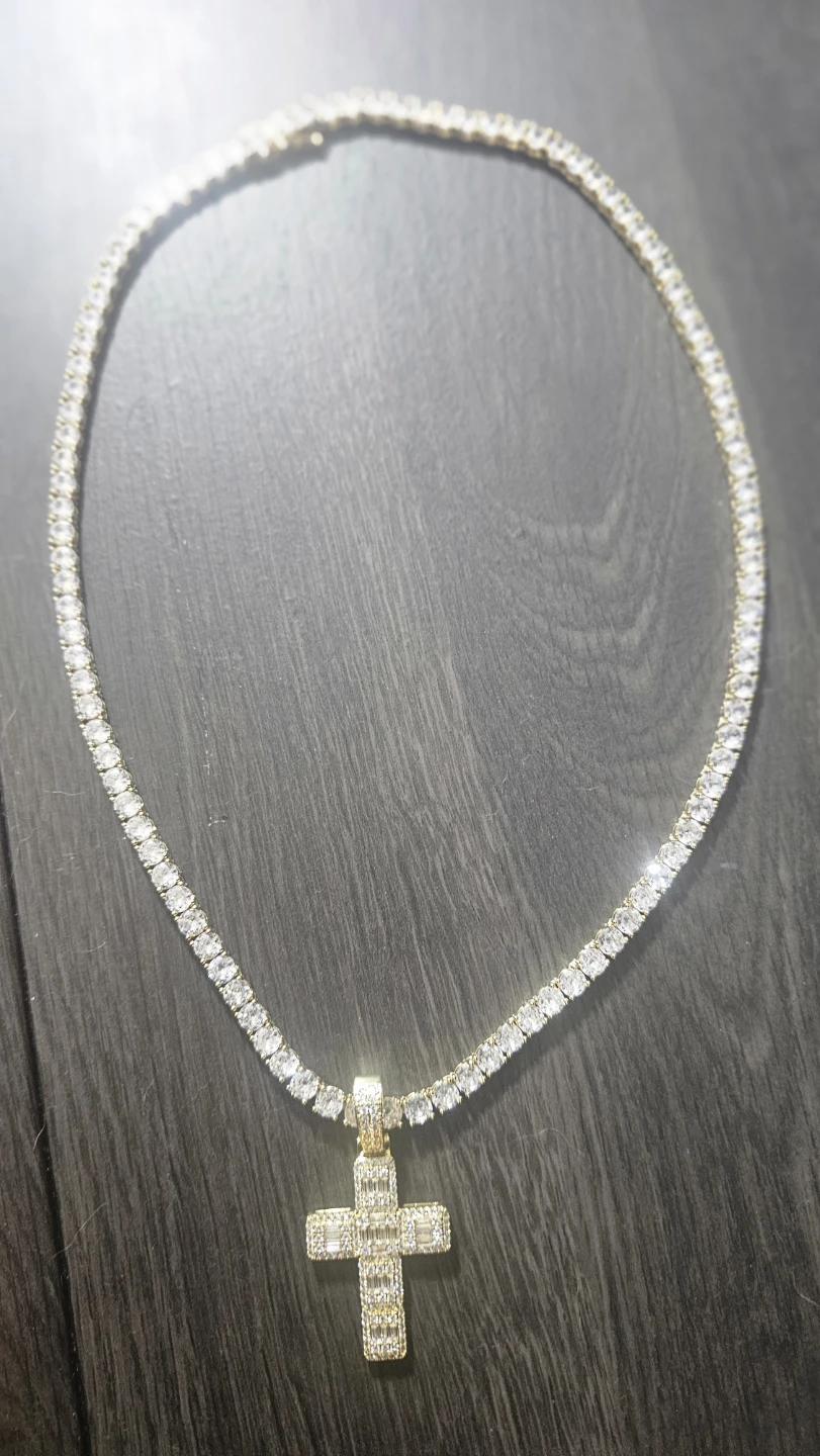 Tennis Chain Necklace with Cross Pendant - photo 4