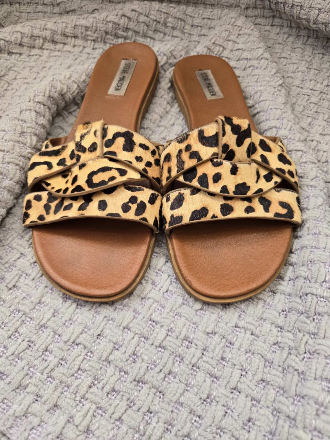 Steve Madden Leopard Print Calf Hair Slide Sandals Size 9.5