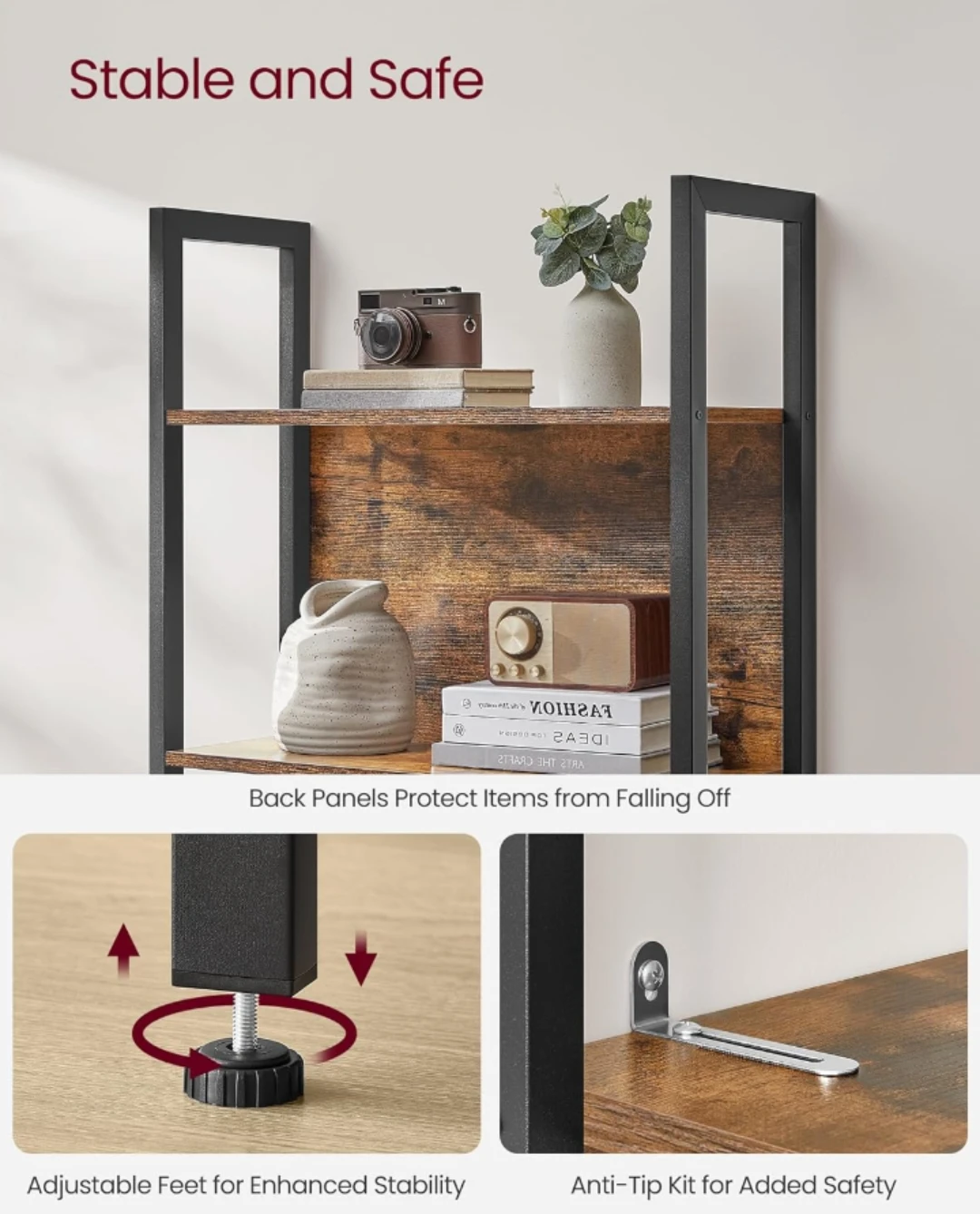 VASAGLE 5-Shelf Bookcase - Rustic Brown - photo 5