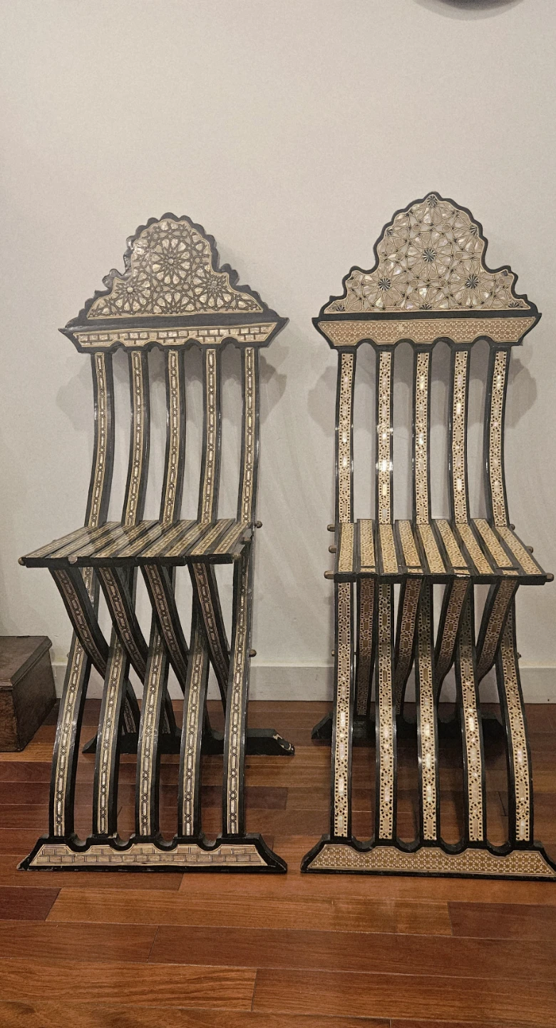 Decorative Folding Chairs - Inlaid Wood and Mother of Pearl