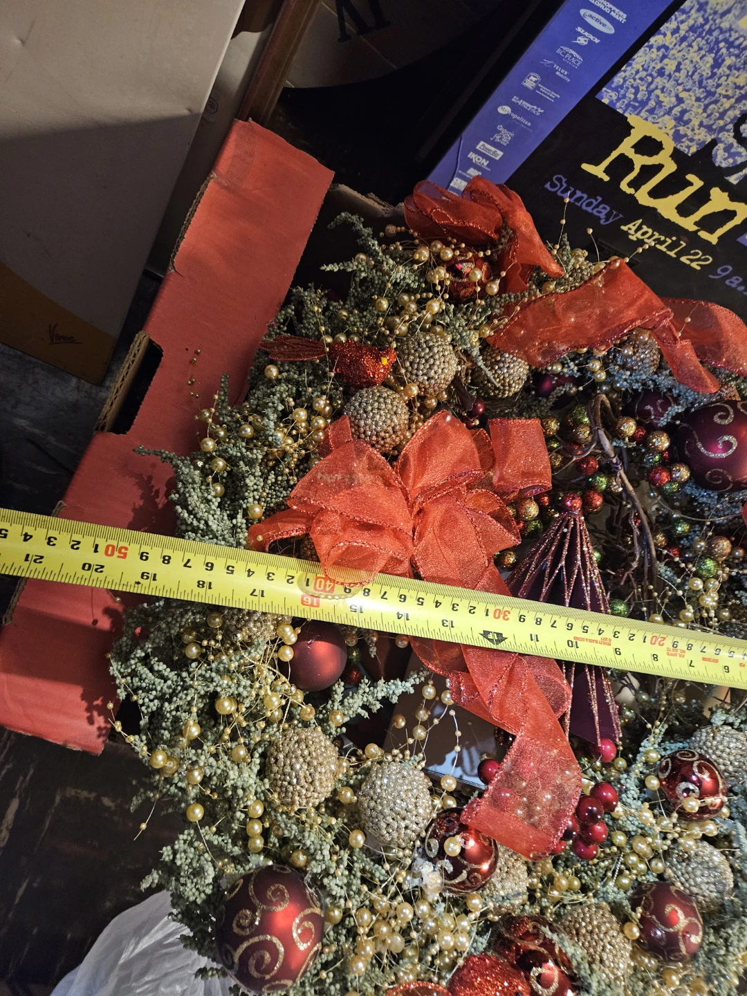Christmas Wreath with Ornaments and Red Ribbons - photo 3