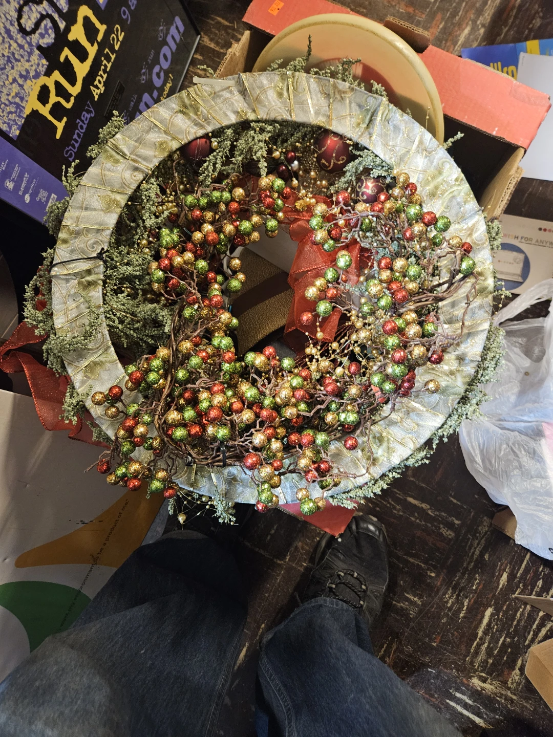 Christmas Wreath with Ornaments and Red Ribbons - photo 4