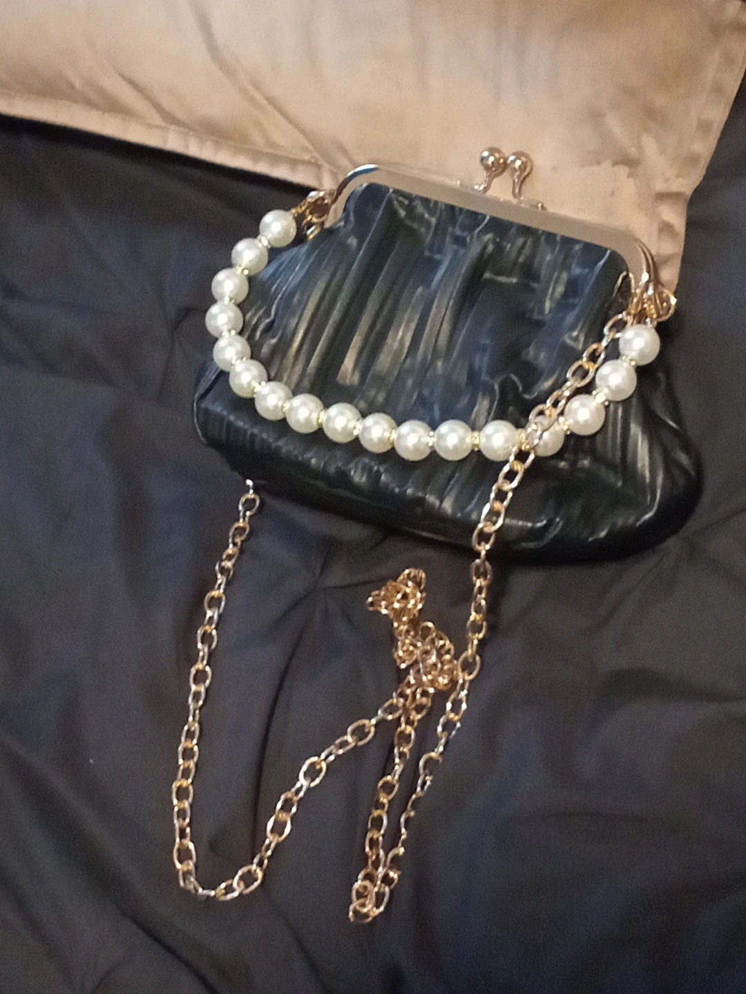 Clutch Purse with Pearl and Gold Chain