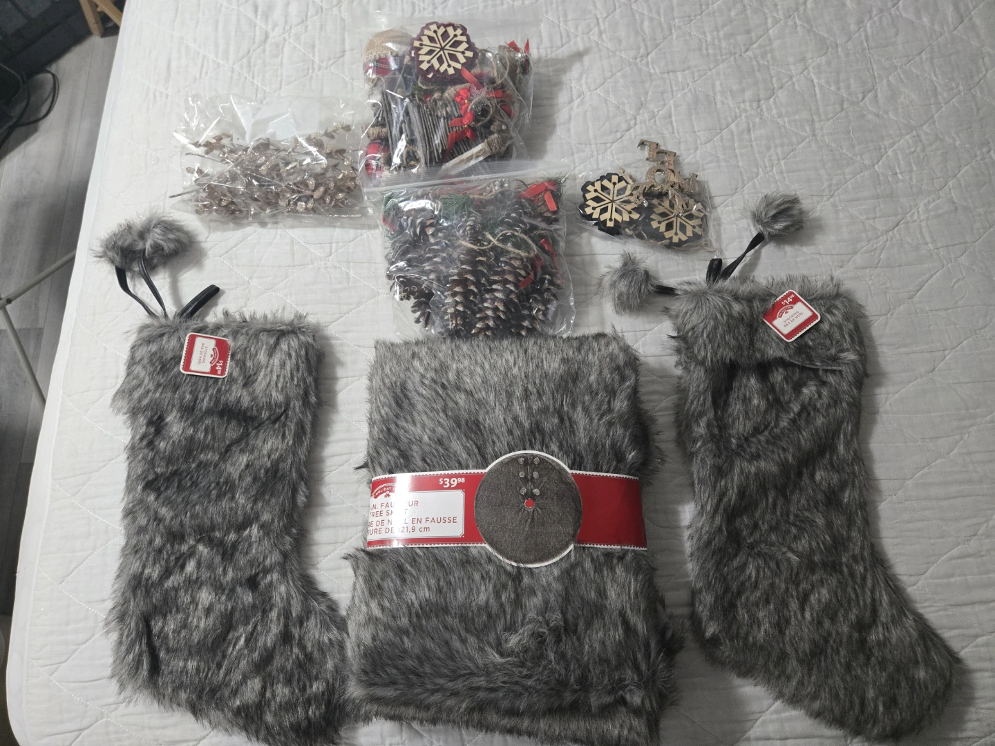 Faux Fur Christmas Stockings and Decor Bundle