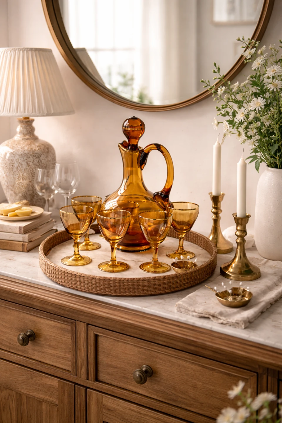Amber Glass Decanter and Glasses Set