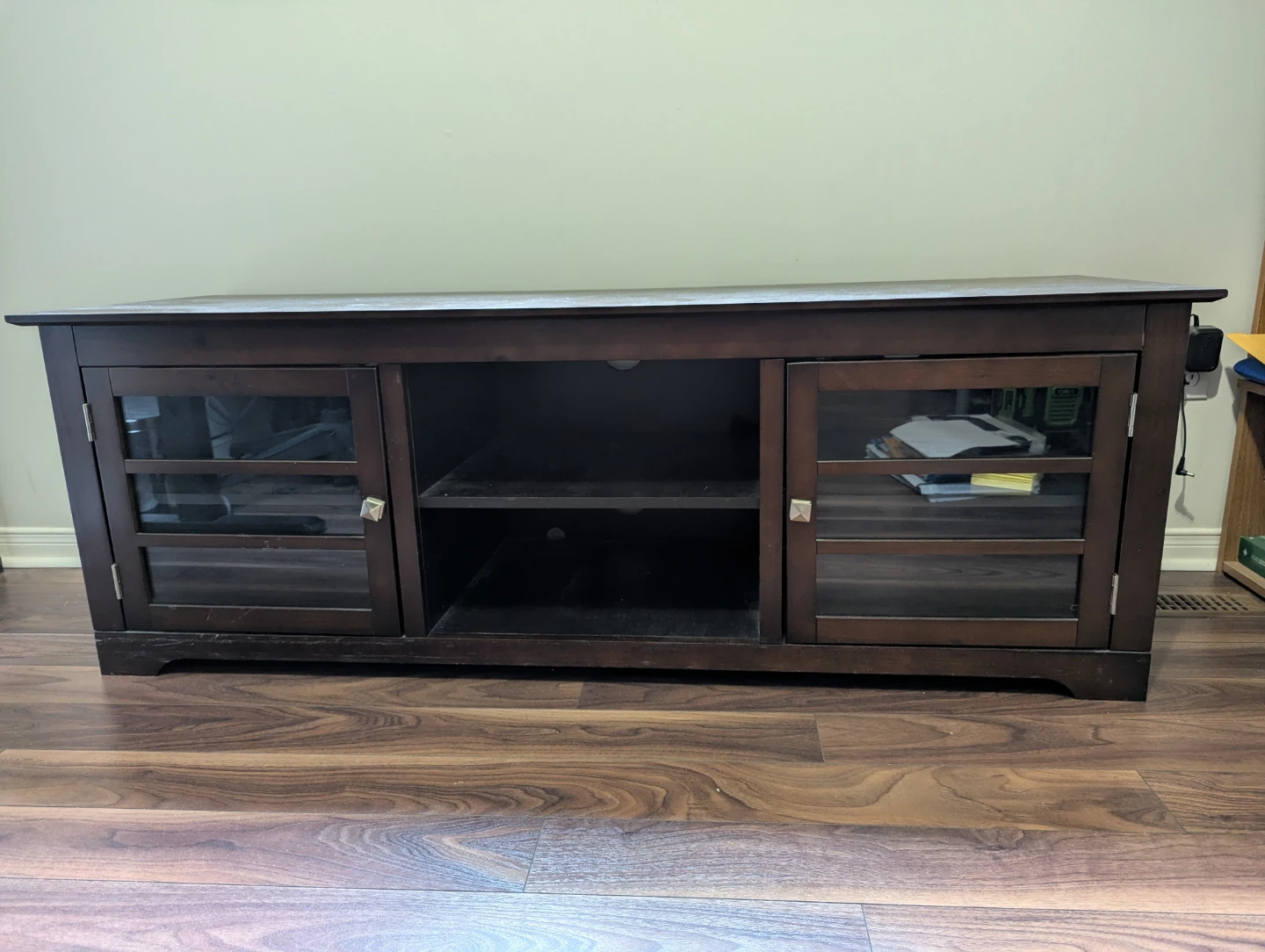 Dark Brown TV Media Console with Glass Doors