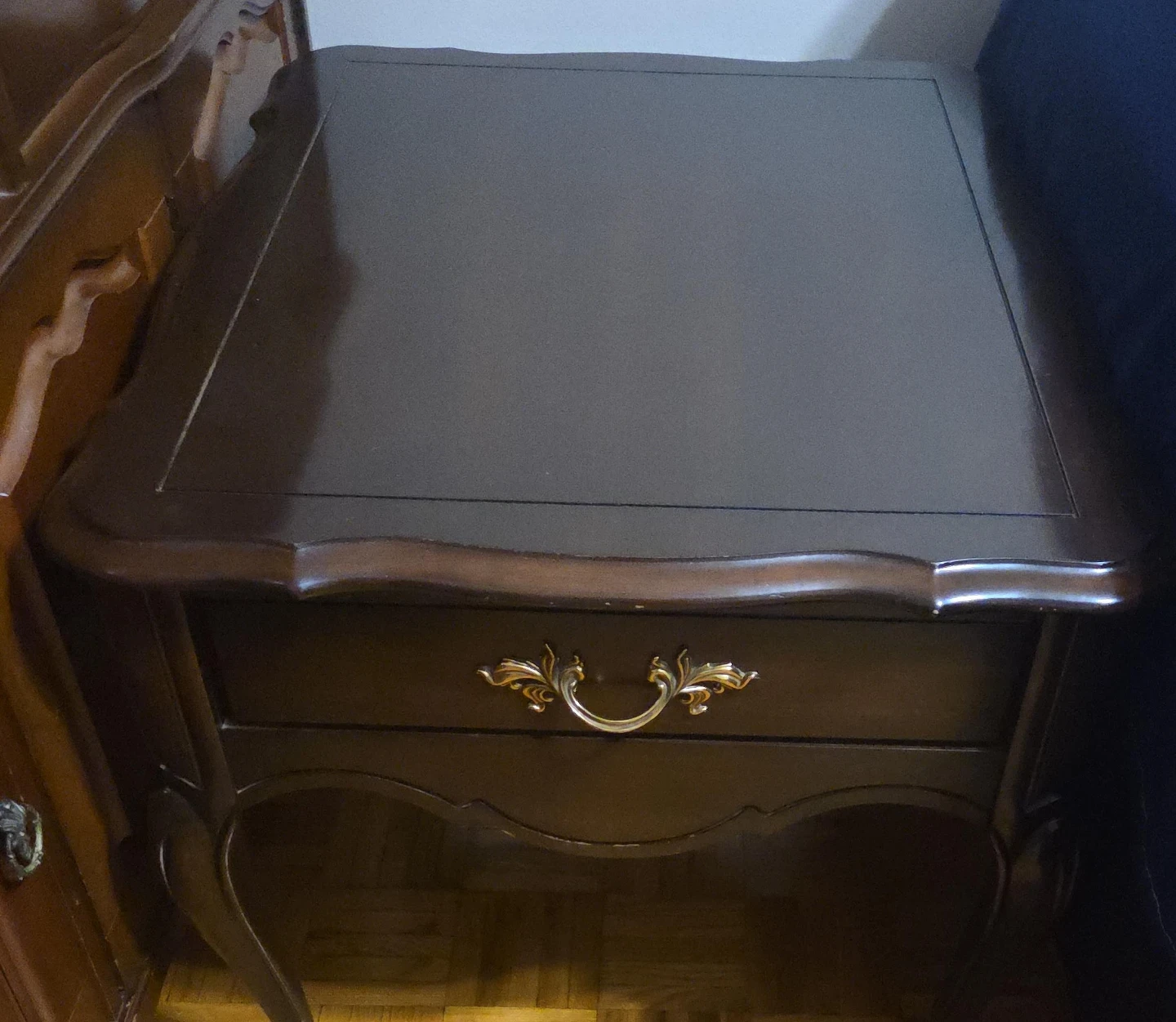 Dark Wood End Table with Drawer - photo 2