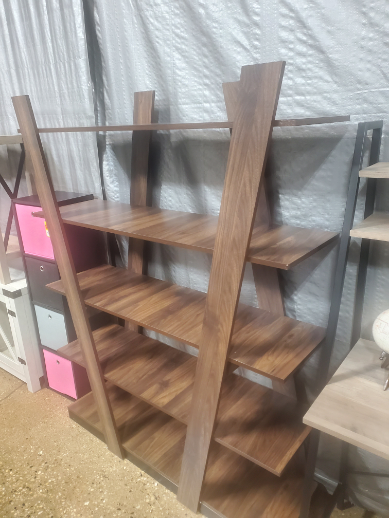 Walnut Brown Finished 5-Tier Wood Geometric Shelf - photo 2